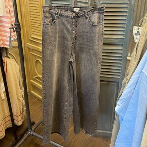 Easel Five Button Front Washed Stretch Black Denim Pants